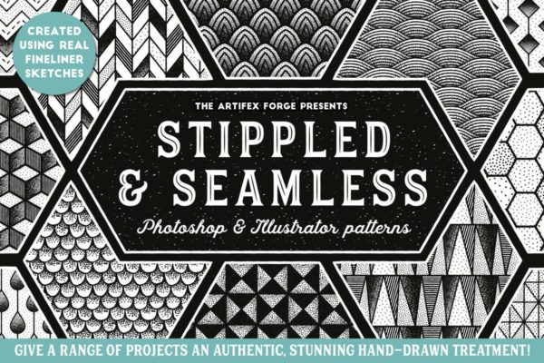 精致点画手绘图案纹理 Stippled &amp; Seamless – Patterns