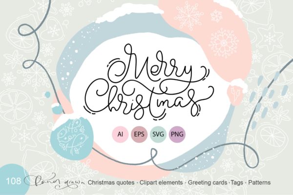 Monoline线条设计风格圣诞节设计素材包 Merry Christmas monoline