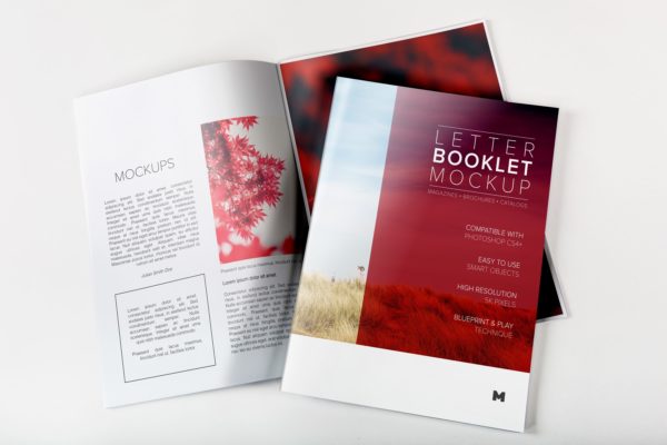 企业画册产品手册封面＆内页设计预览样机 Letter Booklet Cover &amp; Spread Mockup