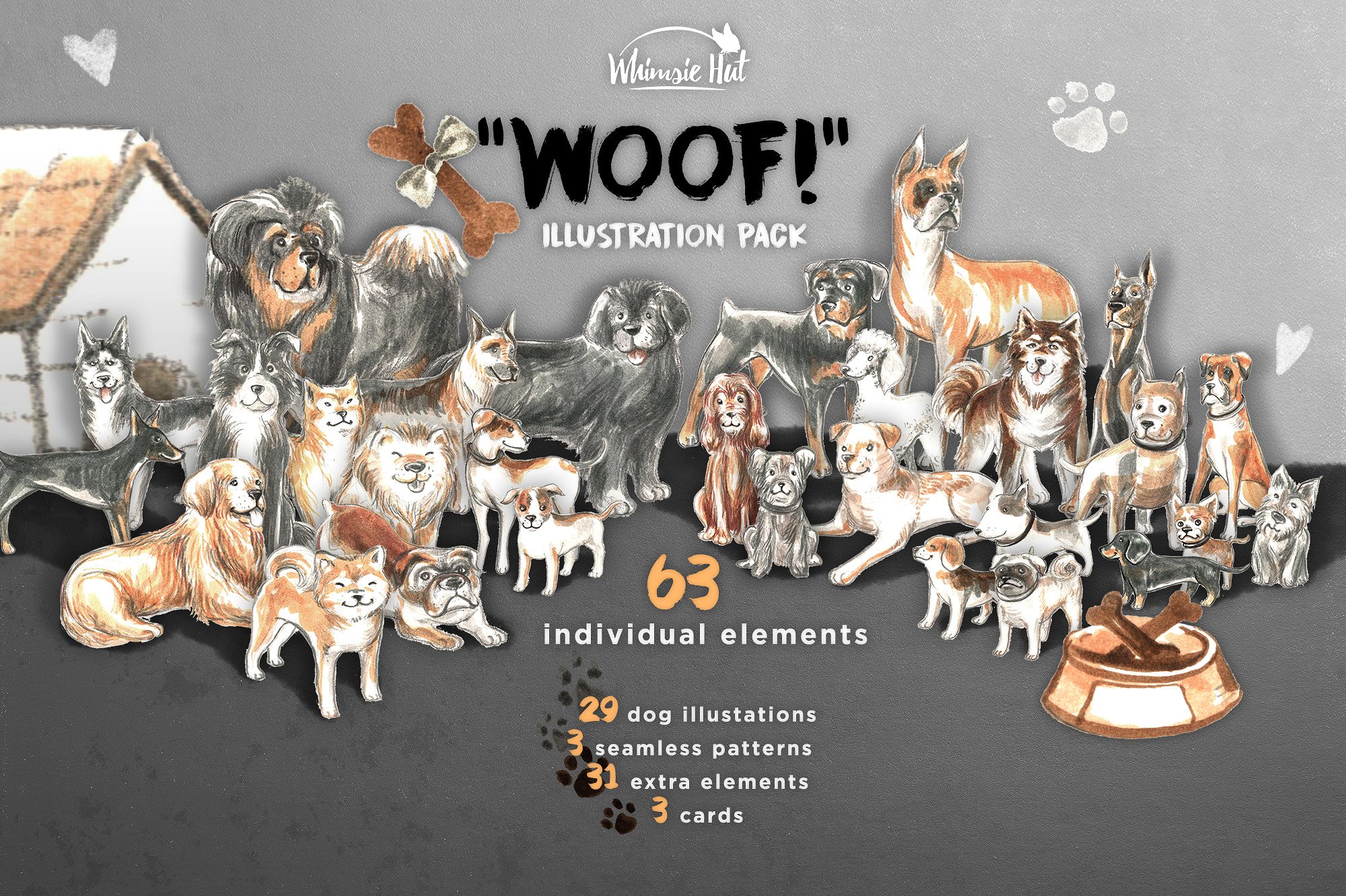 一套手绘的汪星人矢量插画素材下载[png,pdf]插图