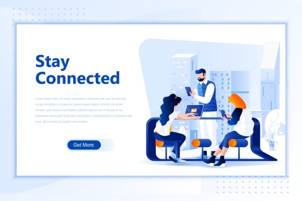 社交网络主题网站设计矢量插画素材 Social Network Flat Landing Page Header