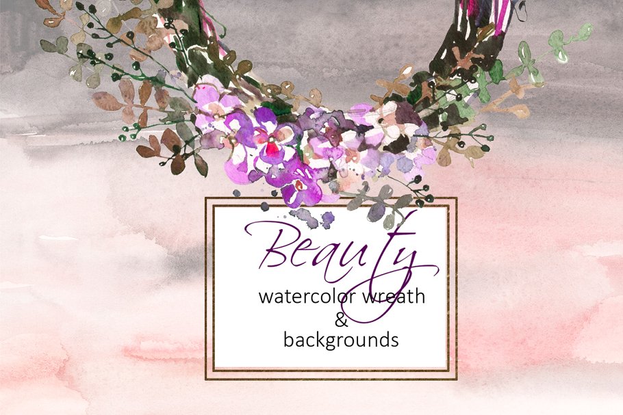 水彩花环剪贴画 Watercolor Floral Wreath Clip Art插图(4)