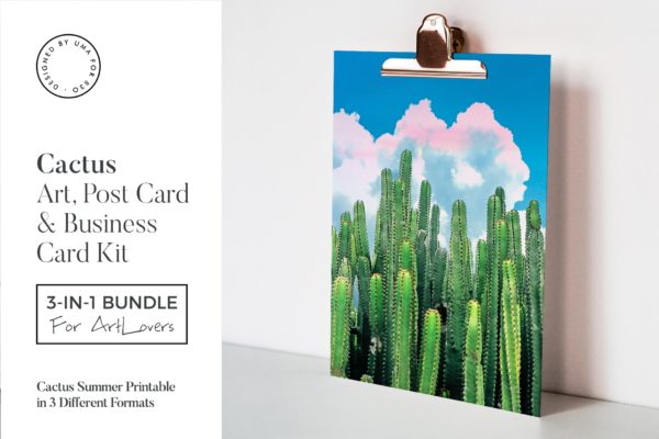 夏日仙人掌水彩艺术办公文具设计套装 Cactus Summer Art &amp; Stationary Kit