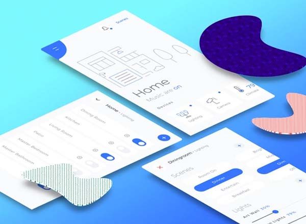素材库下午茶是：极简主义智能居家APP UI KITS套装下载[Sketch]
