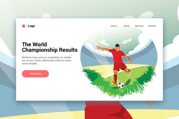 足球运动素材库精选概念插画网站着陆页设计模板v2 Playing Football web template for Landing page