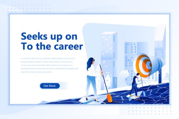 职业生涯主题网站设计矢量插画素材 Seeks Up On To The Career Flat Landing Page Header