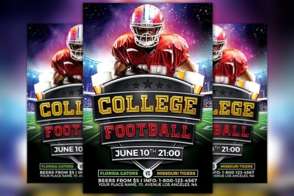 大学体育俱乐部活动美式足球传单模板 College Football Flyer Template
