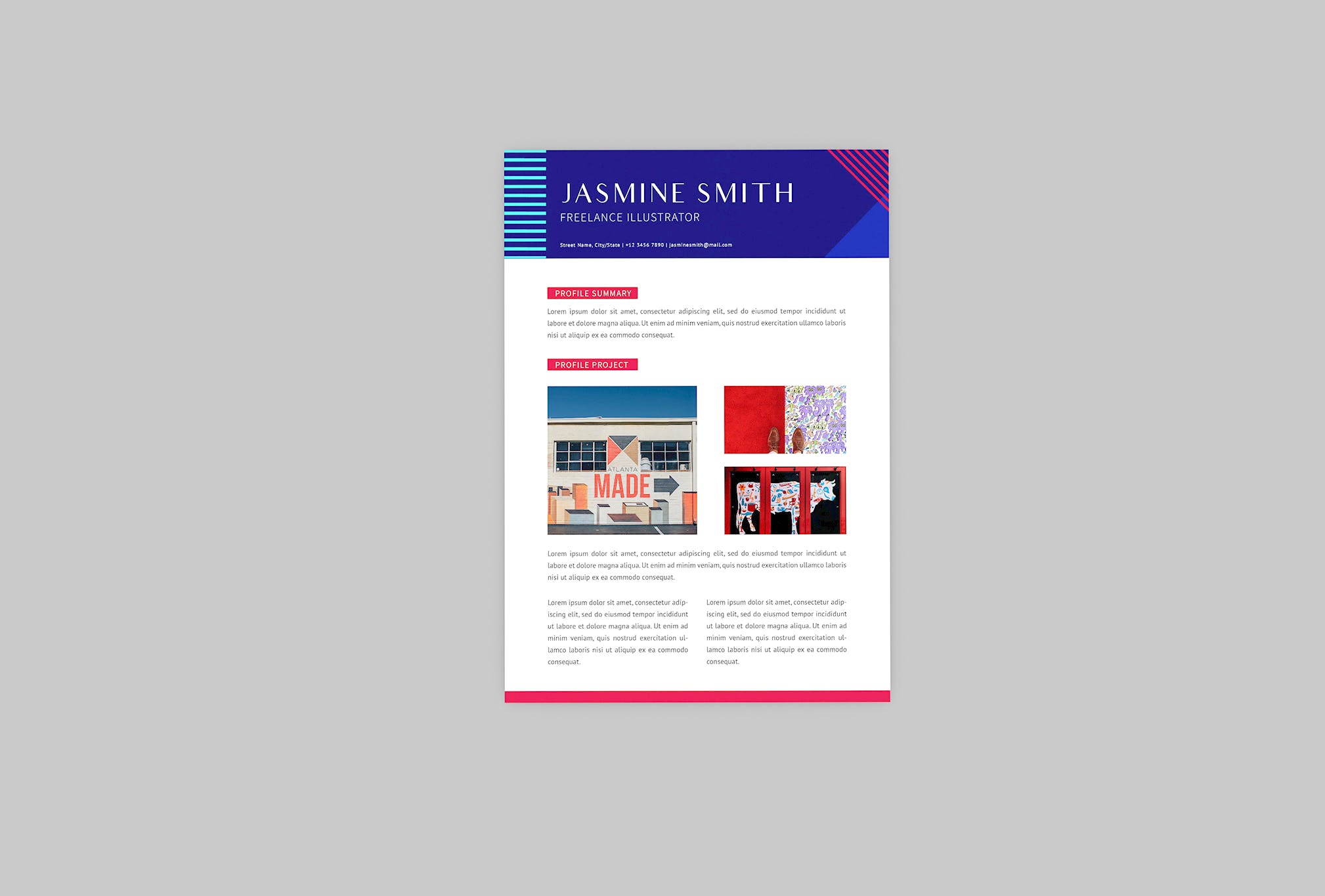 自由职业插画师三合一简历设计模板 Freelance Illustrator Resume Designer插图(3)