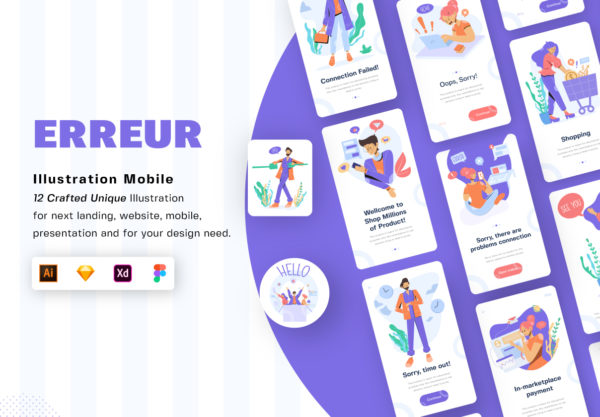 素材库下午茶：APP常用异常错误插画创意合集素材下载[Sketch,XD,fig,AI]