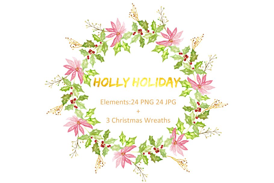 水彩花卉剪贴画 Holly Premium watercolor Clipart.插图(1)