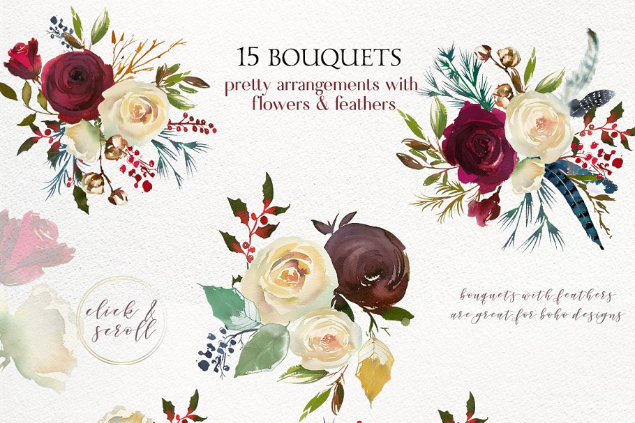 冬季花卉花饰相关设计工具包(剪贴画、纹理&装饰字母) Winter Solemnity Floral Design Kit插图(3)