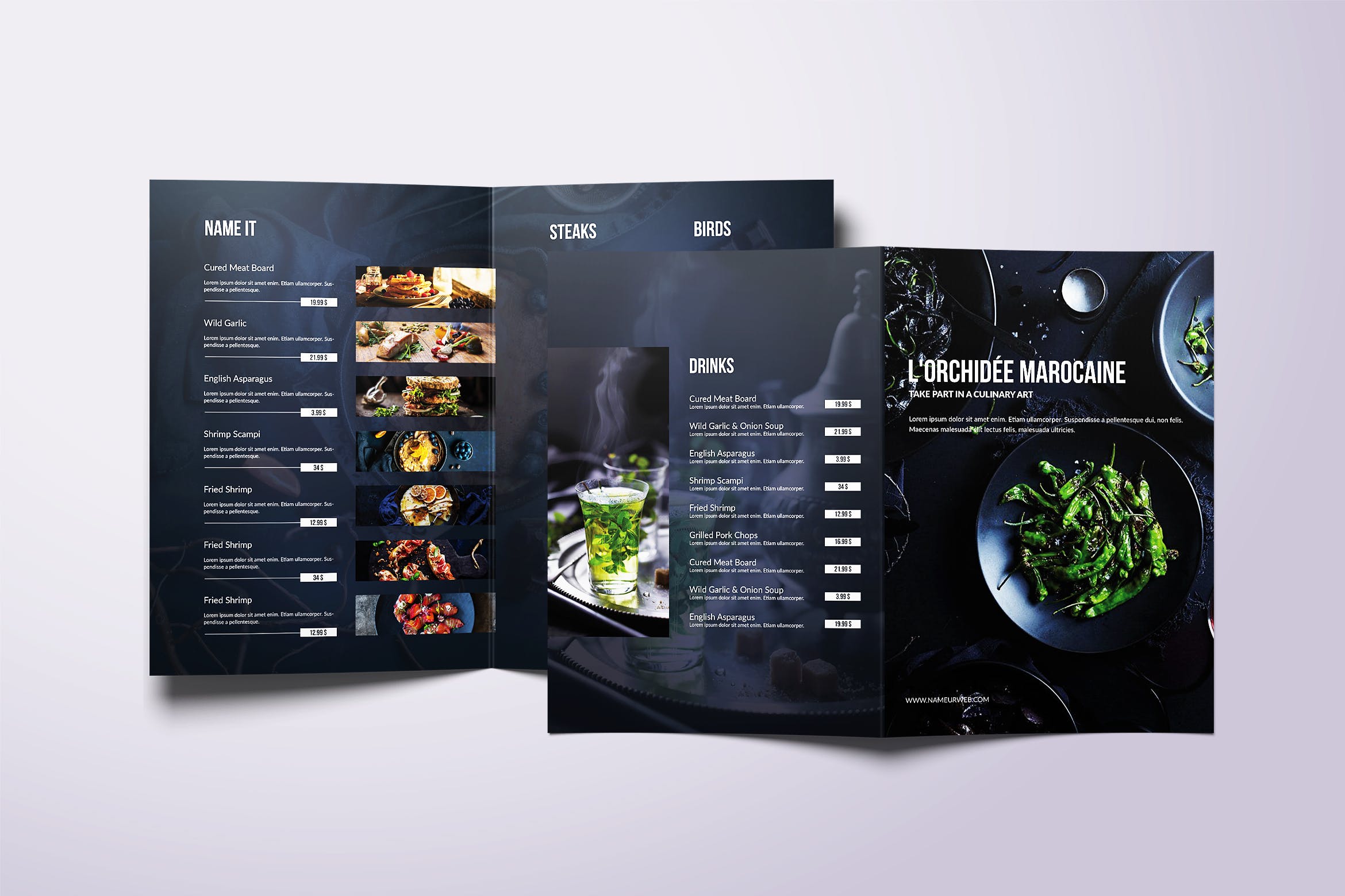 A4&美国信纸尺寸餐厅折页点餐菜牌设计模板 Fresh Minimal Bifold A4 & US Letter Food Menu插图