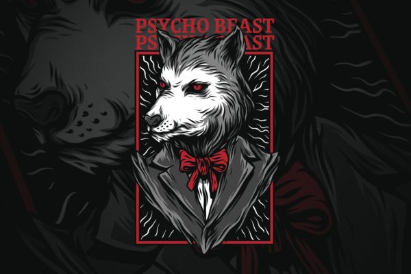 精神病野兽潮牌T恤印花图案素材库精选设计素材 Psycho Beast