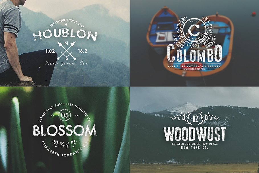 复古环绕花边徽章设计Logo模板 Vintage Logos & Badges Set 4插图(1)