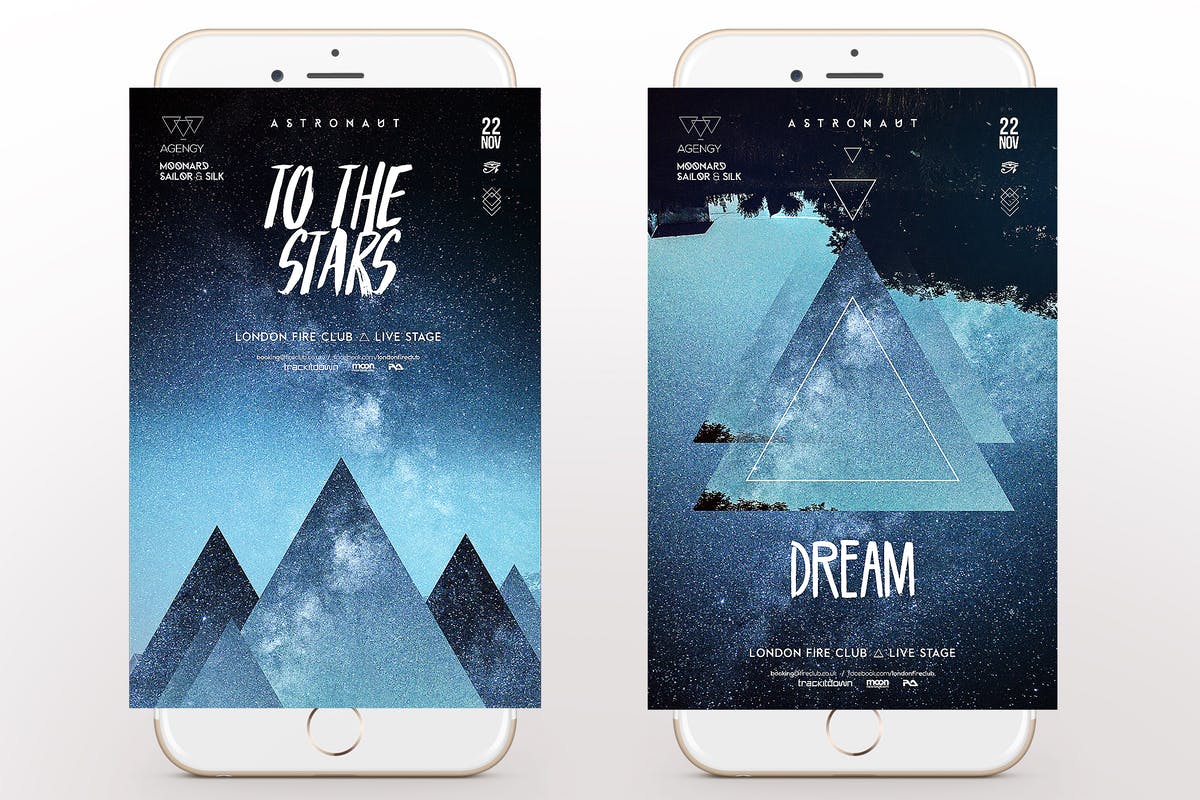 DJ派对星空背景海报传单模板 Galaxy Poster插图