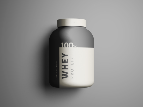 乳清蛋白/蛋白粉塑料罐外观设计样机模板 Whey Protein Jar Mockup