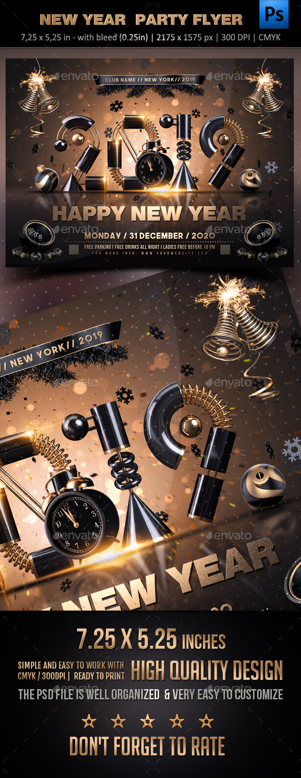 独特的2019年新年派对海报模板 New Year Party Flyer [psd]插图