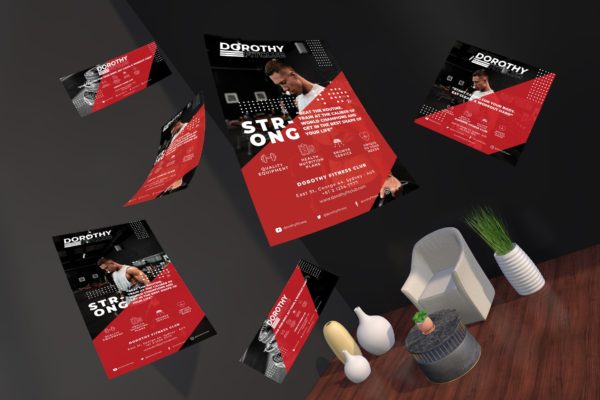 健身运动主题宣传单&amp;社交媒体设计素材包 Gym Sports Flyer and Social Media Pack Template