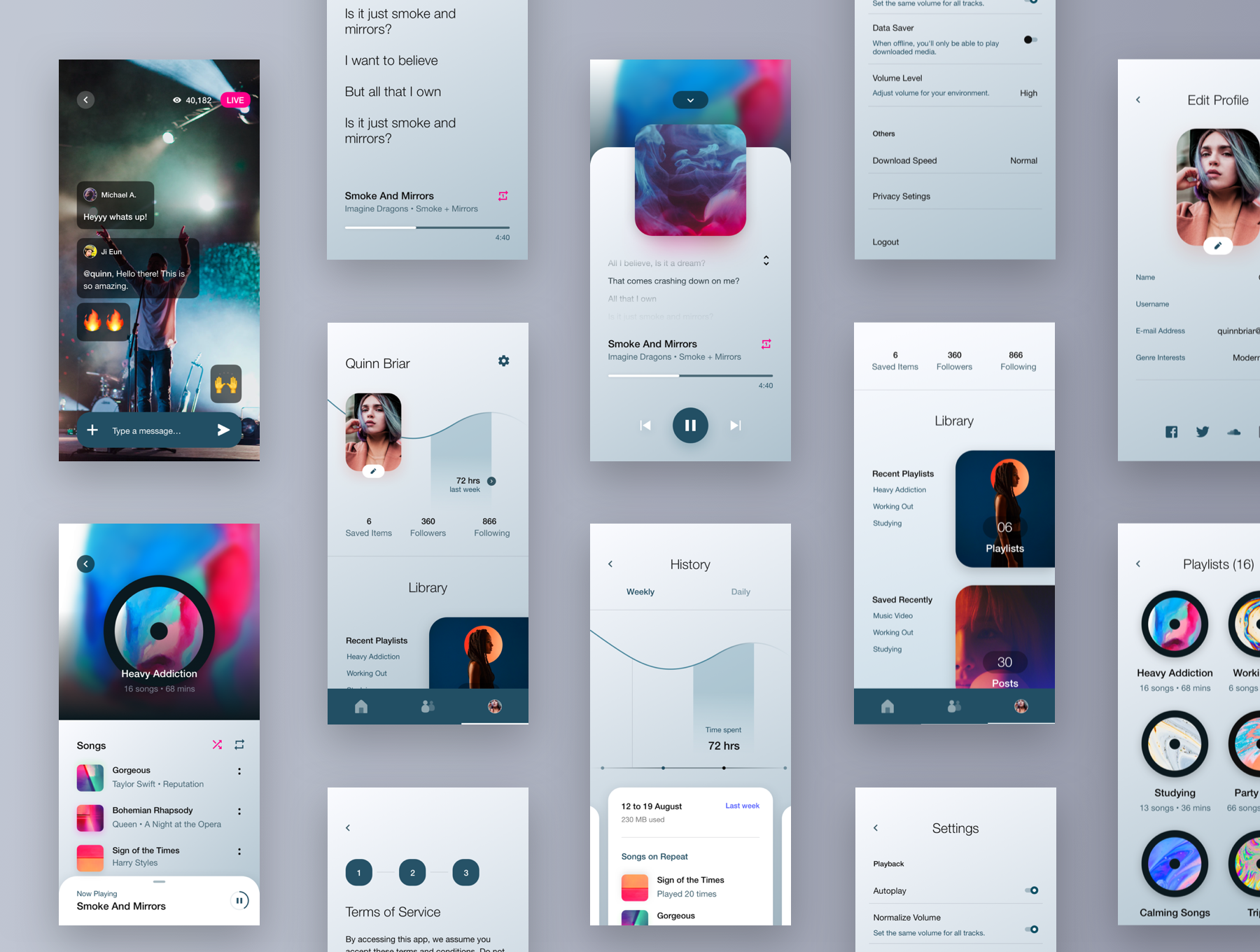素材库下午茶：社交媒体音乐播放器APP UI设计套件[Sketch]插图(6)