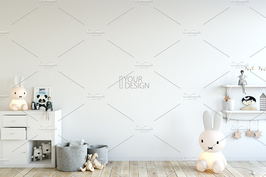 儿童主题卧室墙纸设计&相框样机 Interior KIDS WALL & FRAMES Mockup 2插图(14)