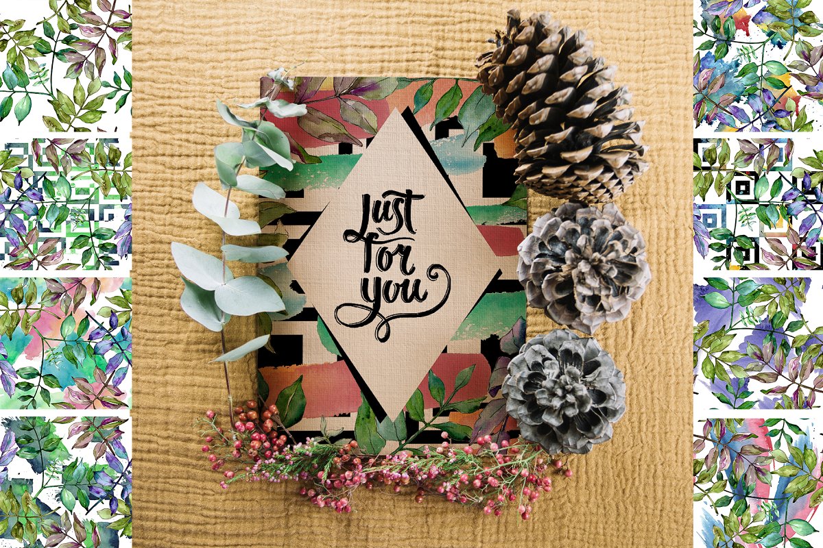 多彩叶子水彩元素插画合集插图(5)