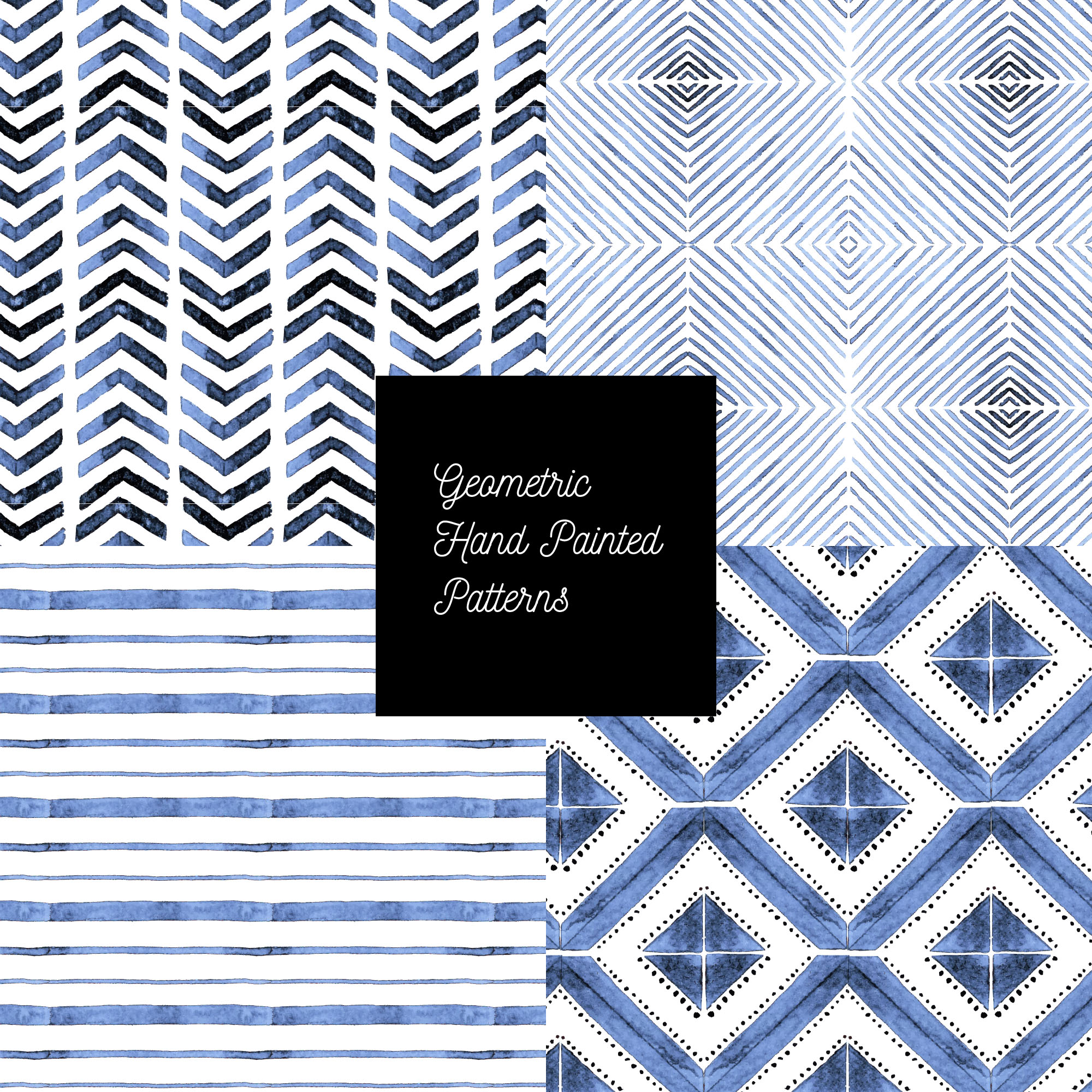 无缝手绘几何图案背景素材 Seamless Geometric Hand Painted Patterns插图