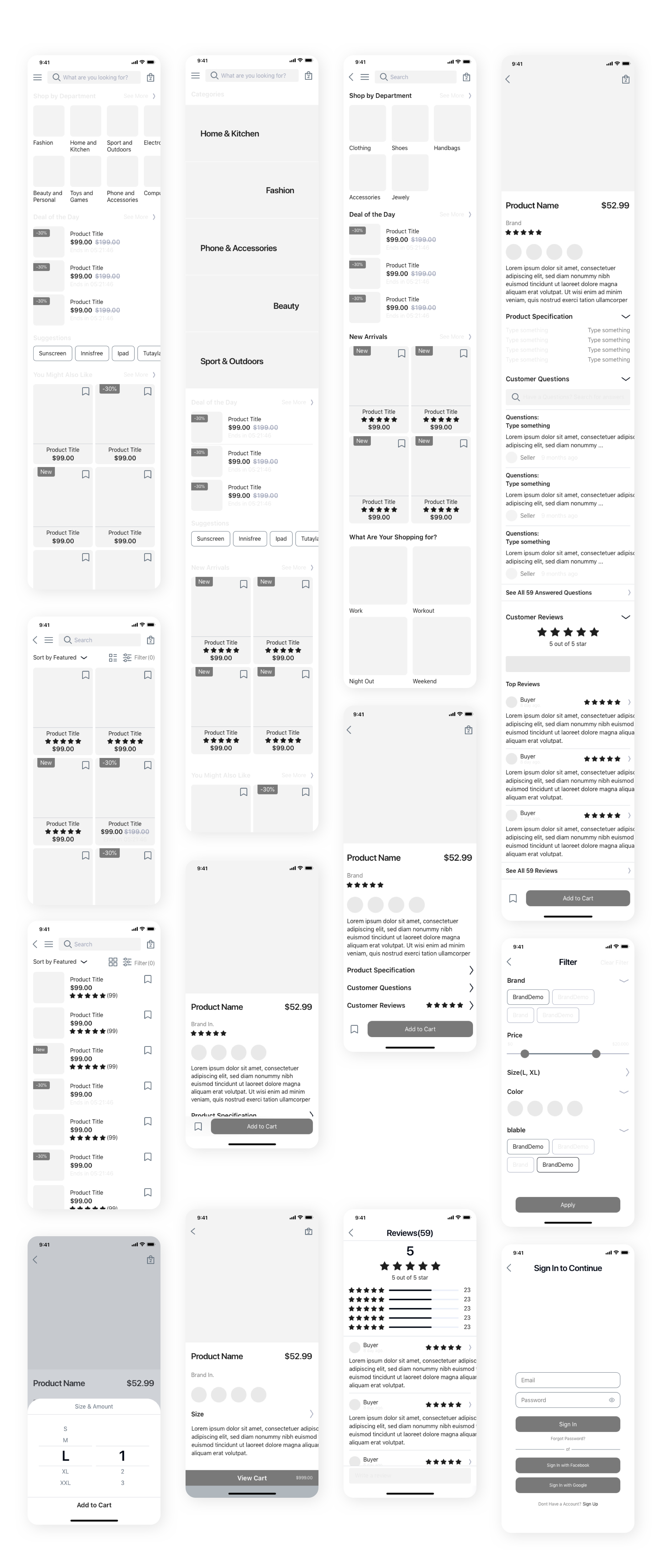 素材库下午茶：电子商务APP应用设计线框套件插图(1)