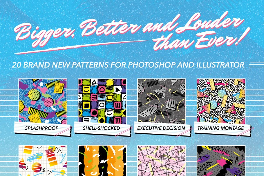 1980s年代复古时尚纹理 Cool 1980s Seamless Patterns Vol 2插图(1)