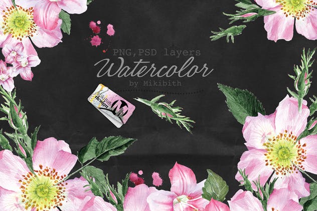 水彩花卉插画元素大合集 Watercolor Bundle over 120 PNG插图(5)