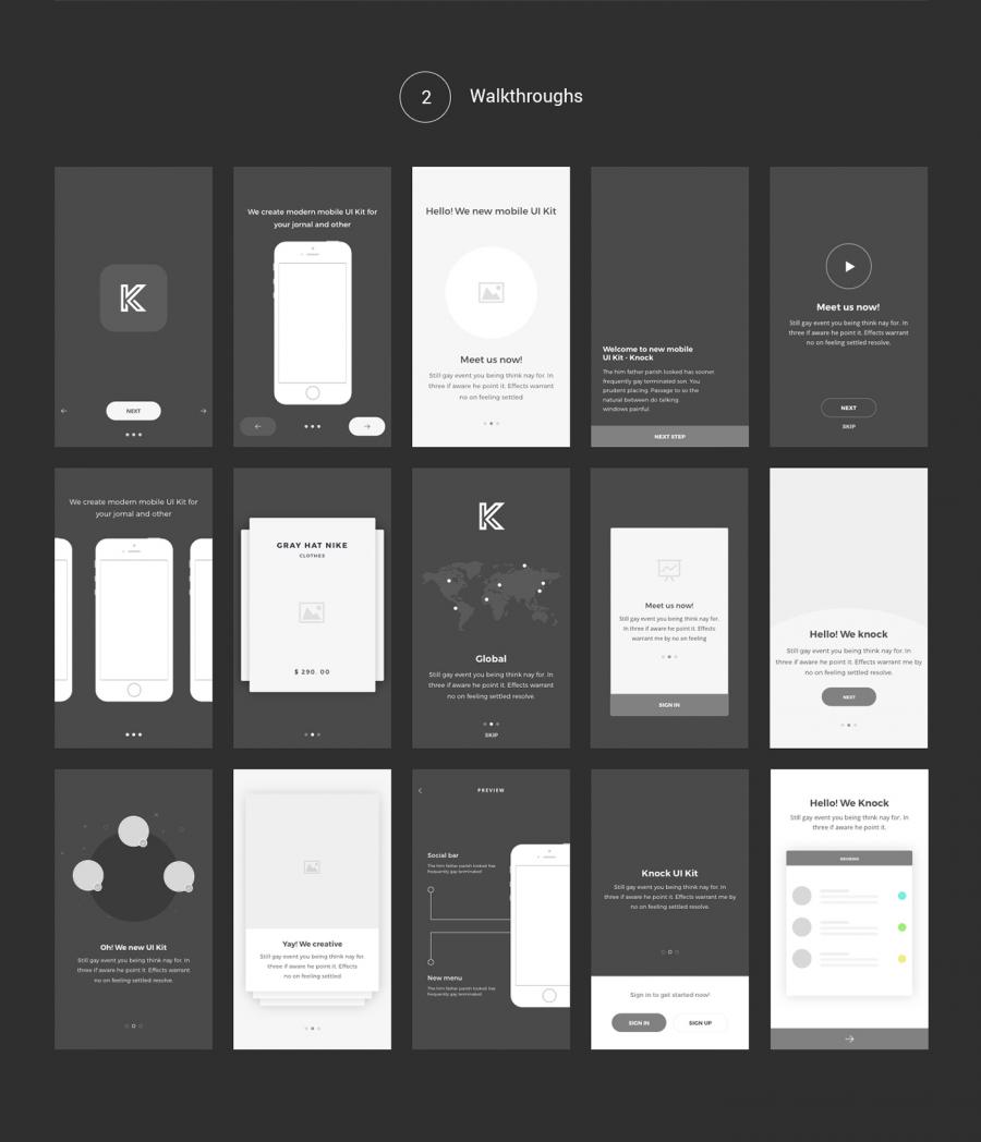 170 APP 界面模板 Knock Mobile UI Kit with Wireframe [PSD&SKETCH]插图(5)