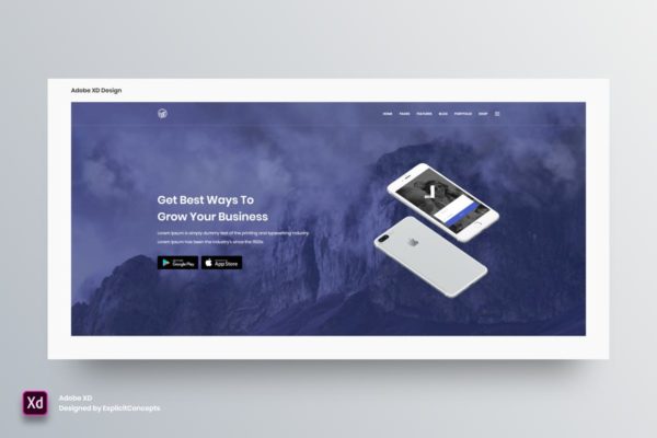 网站巨无霸焦点图/轮播图界面设计模板Vol.3-Adobe XD Hero Header Vol 03 – Adobe XD