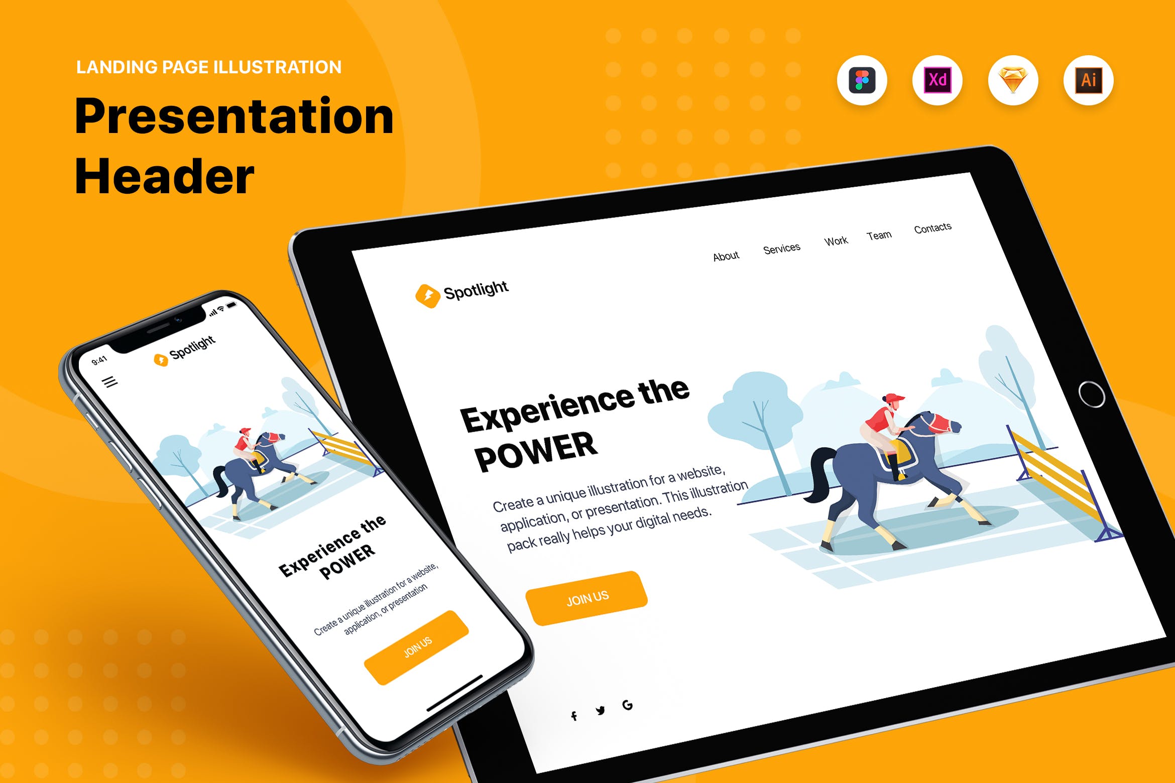 马术比赛训练主题网站Banner&着陆页设计插画素材 Spotlight – Banner & Landing Page插图