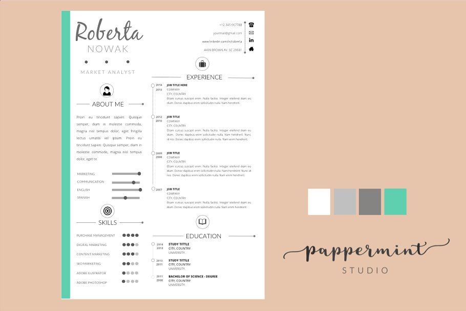 现代简约风个人电子简历模板/介绍信模板 Resume Template + Cover Letter WORD插图