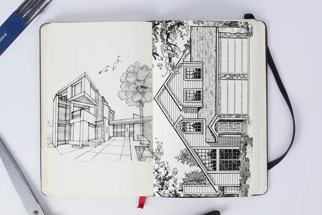 铅笔素描本创作展示样机素材库精选模板 Person Sketch Book Mock Up插图(2)