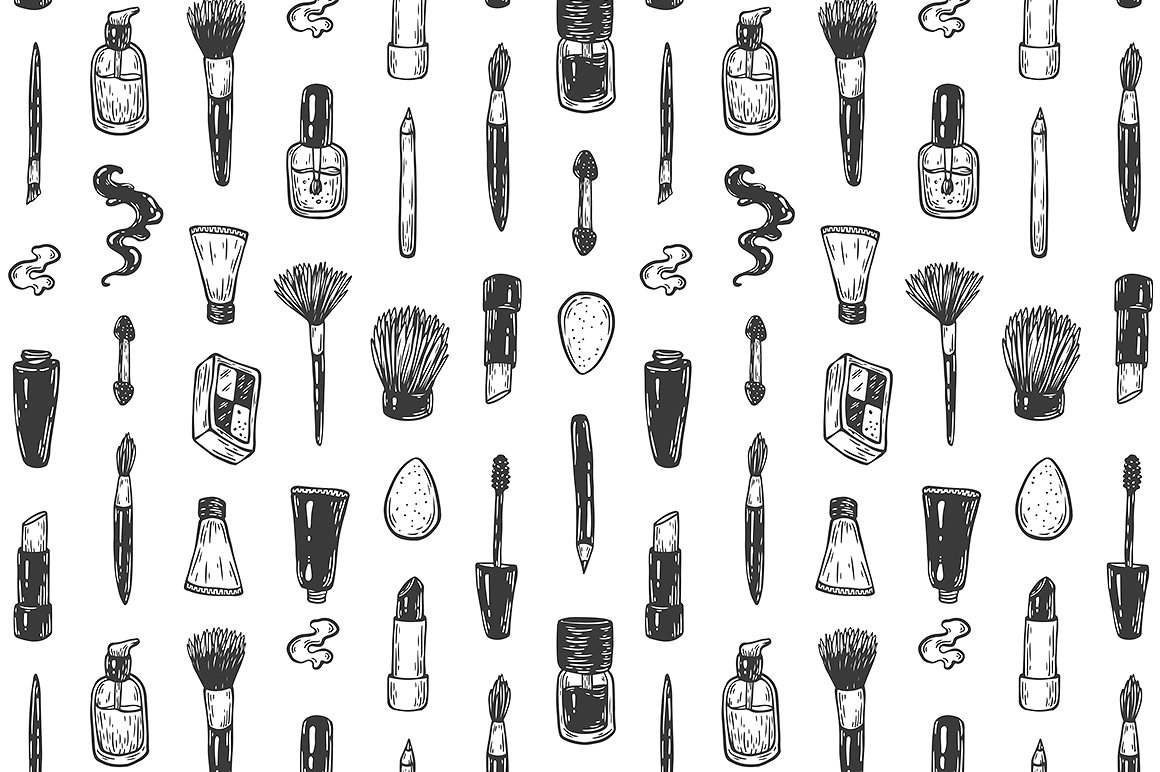 手绘化妆工具矢量图形素材 Cosmetics and makeup. Illustrations.插图(4)