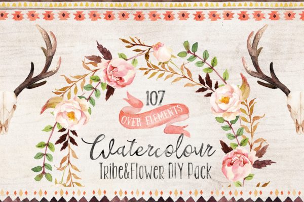 部落风花卉与叶子水彩图案剪切画 Watercolour Tribe&amp;Flower DIY