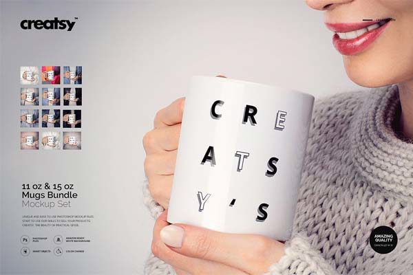 时尚白色图案马克杯样机