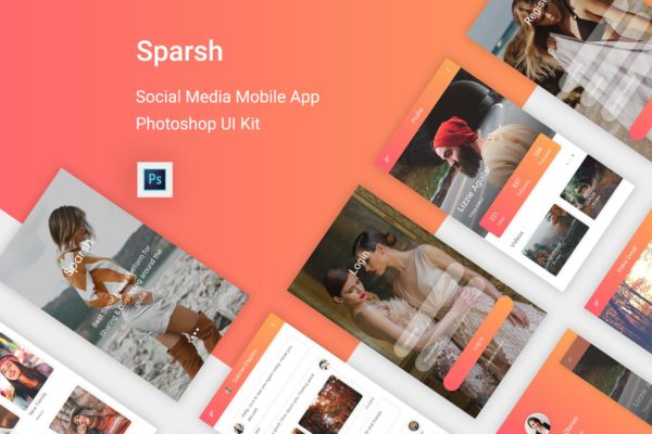 社交APP交友应用UI界面设计PSD模板 Sparsh – Social Media Mobile App for Photoshop