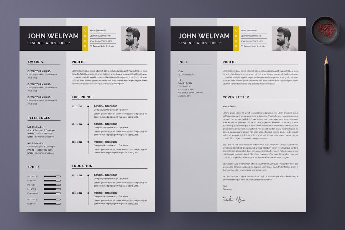 现代版式设计设计师＆开发工程师专业简历模板 Professional and Modern CV / Resume Template插图(2)