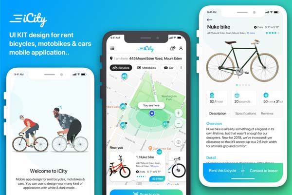 素材库下午茶：都市骑行APP UI KIT模板套装下载 [Sketch]