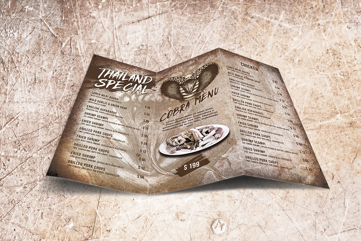 泰国特色菜餐馆菜单设计模板合集 Spicy Cobra Thai Food Menu Bundle插图(2)
