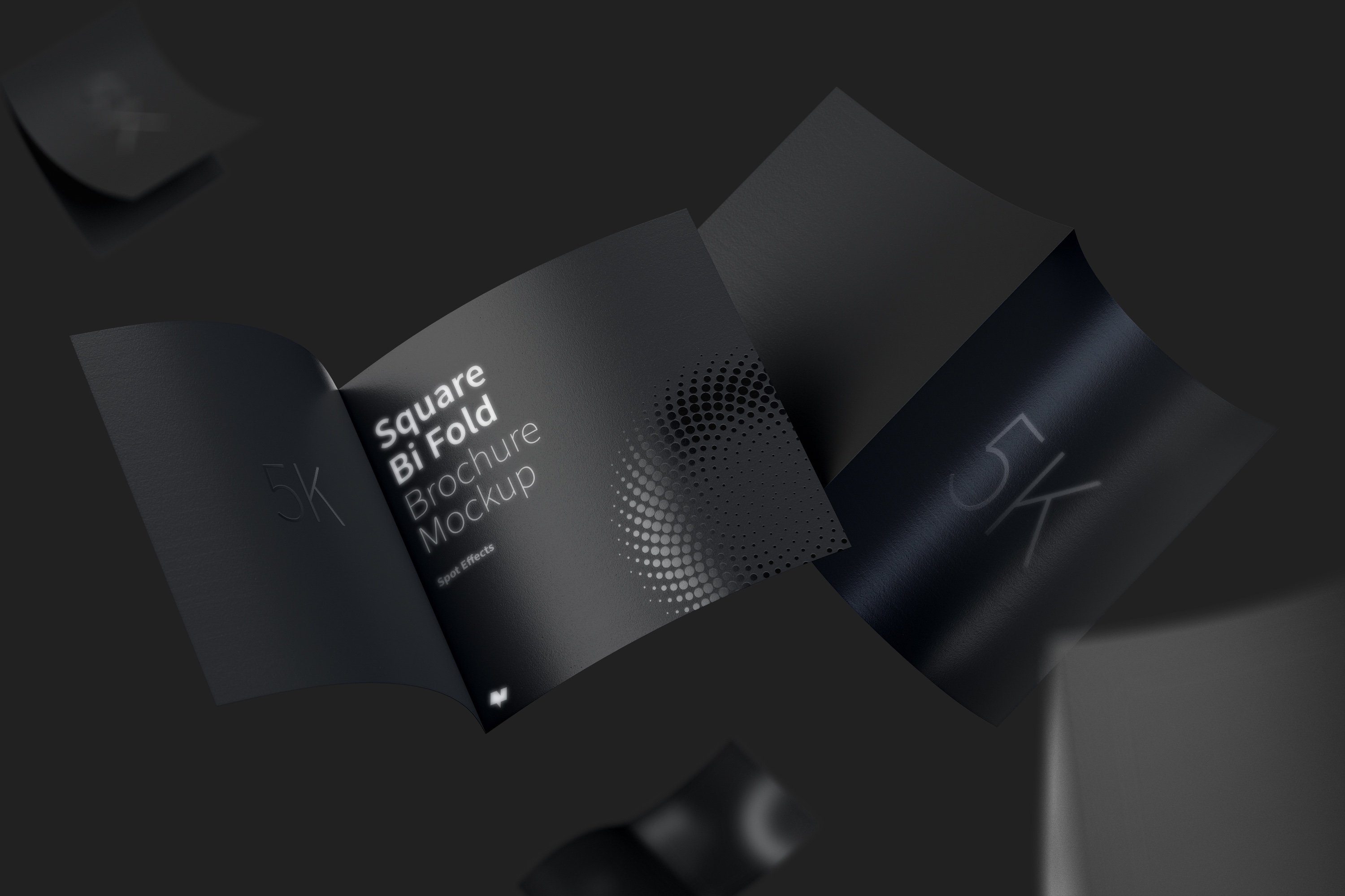 5K高清分辨率双折页尺寸方形传单设计样机模板 Square Bi Fold Brochure Mockup, Floating 5K插图(5)
