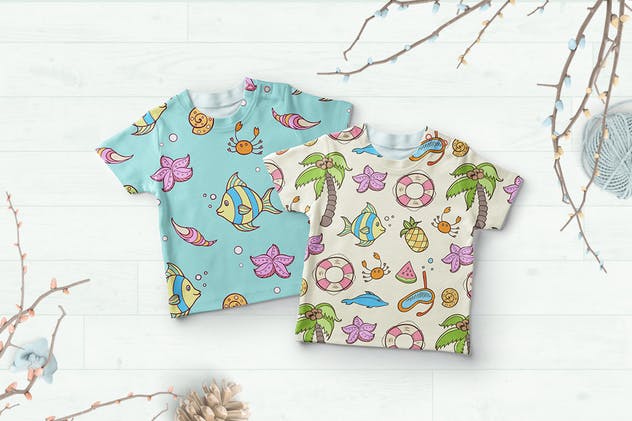 夏日主题涂鸦无缝印花图案设计素材 Doodle Summer Seamless Patterns插图(1)