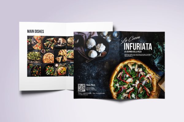 现代极简设计风格折页披萨素材库精选菜单模板 Minimal Modern Bifold A4 &amp; US Letter Food Menu