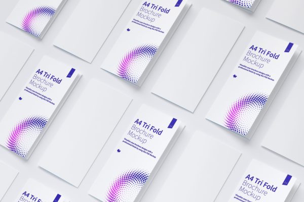 A4尺寸大小三折页传单设计等距网格样机模板09 A4 Trifold Brochure Mockup 09