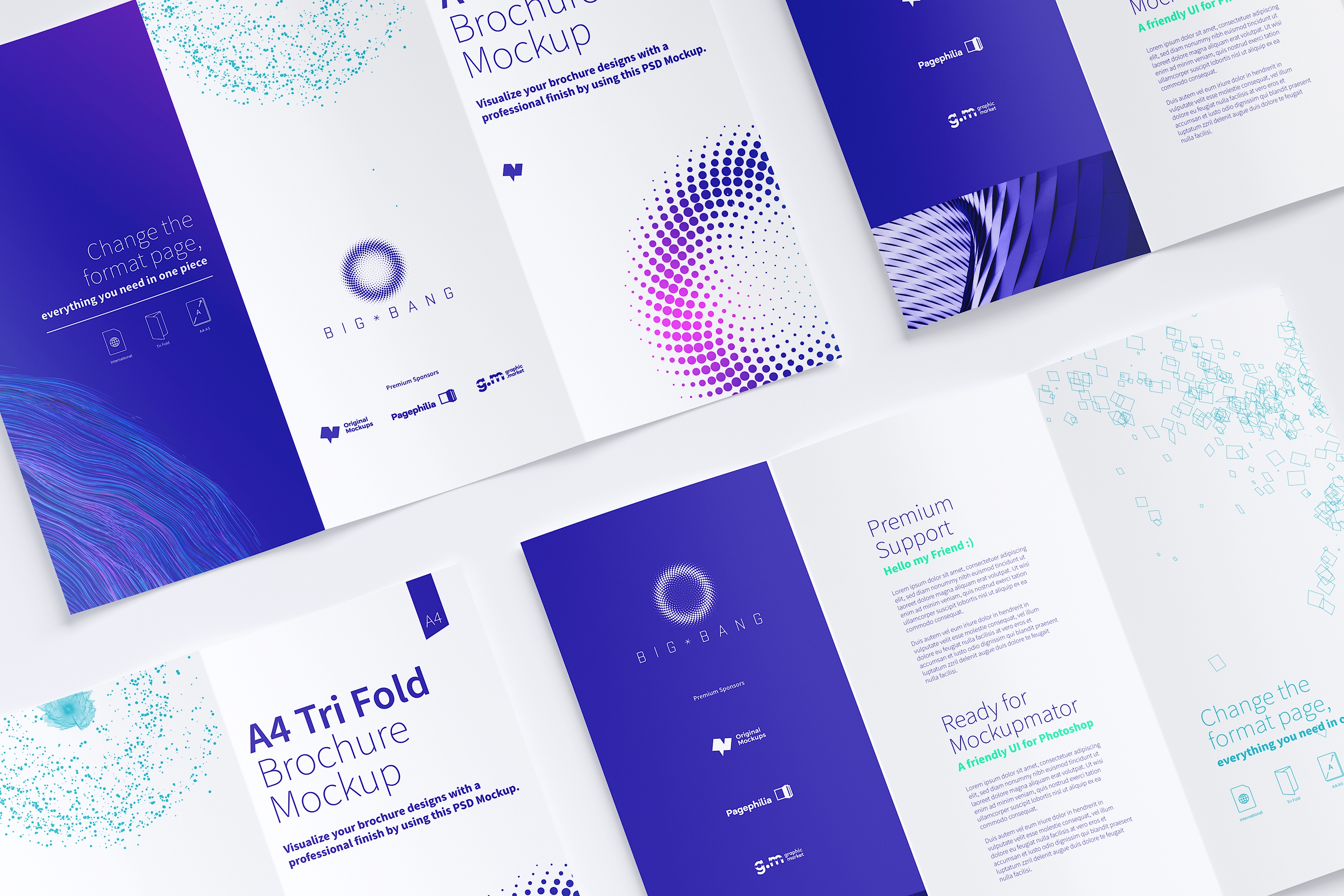 A4三折页企业传单设计效果图等距网格样机07 A4 Trifold Brochure Mockup 07插图(1)