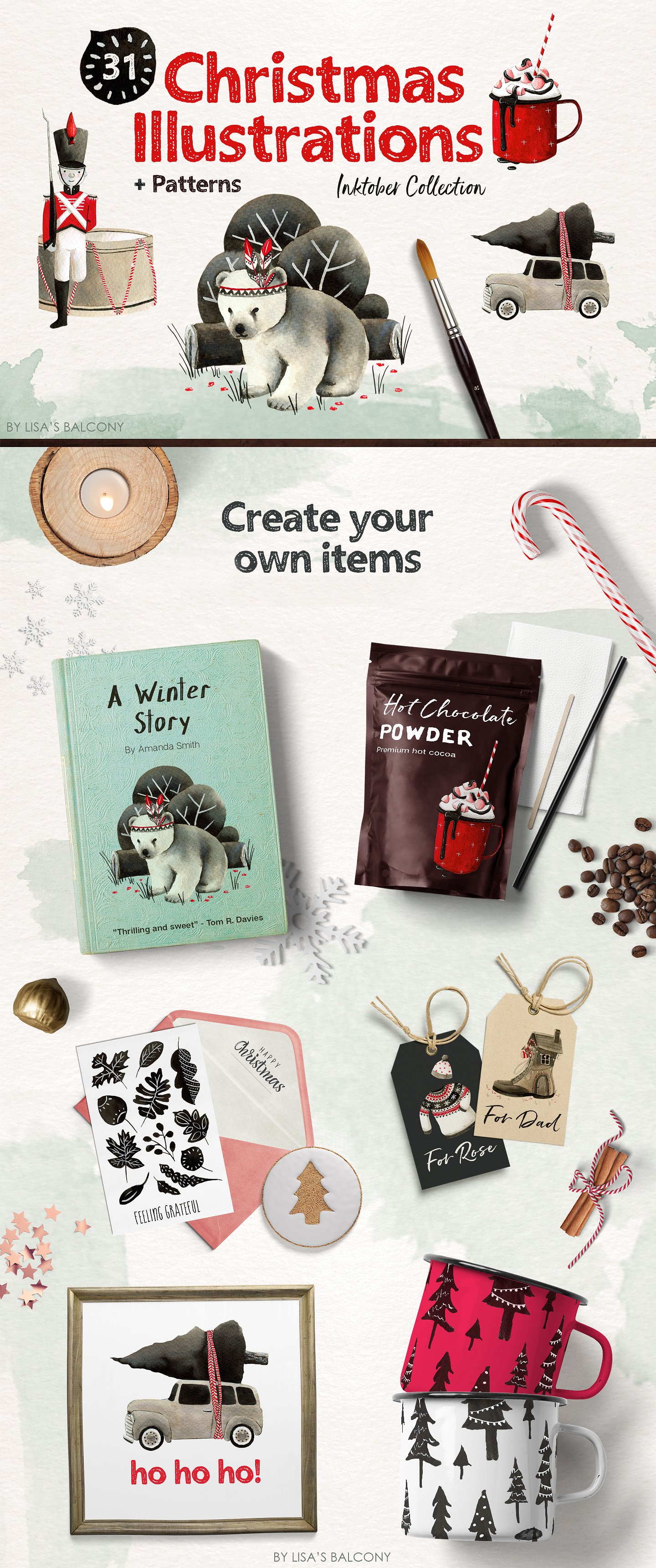 Christmas Illustration Inktober漂亮实用的圣诞节手绘插画素材合辑下载[psd,png]插图