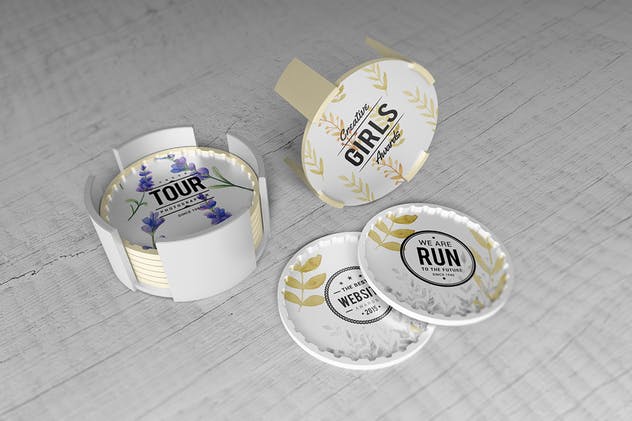 简约酒杯/咖啡杯垫样机V2 Coaster Mockups V2插图(3)