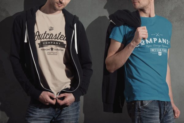 圆领T恤欧美型男模特上身效果样机模板 Crew Neck T-shirt Mock-up Male Version