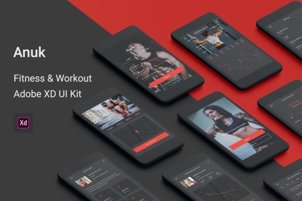 健身运动主题APP应用UI设计套件for Adobe XD Anuk – Fitness &amp; Workout Adobe XD UI Kit